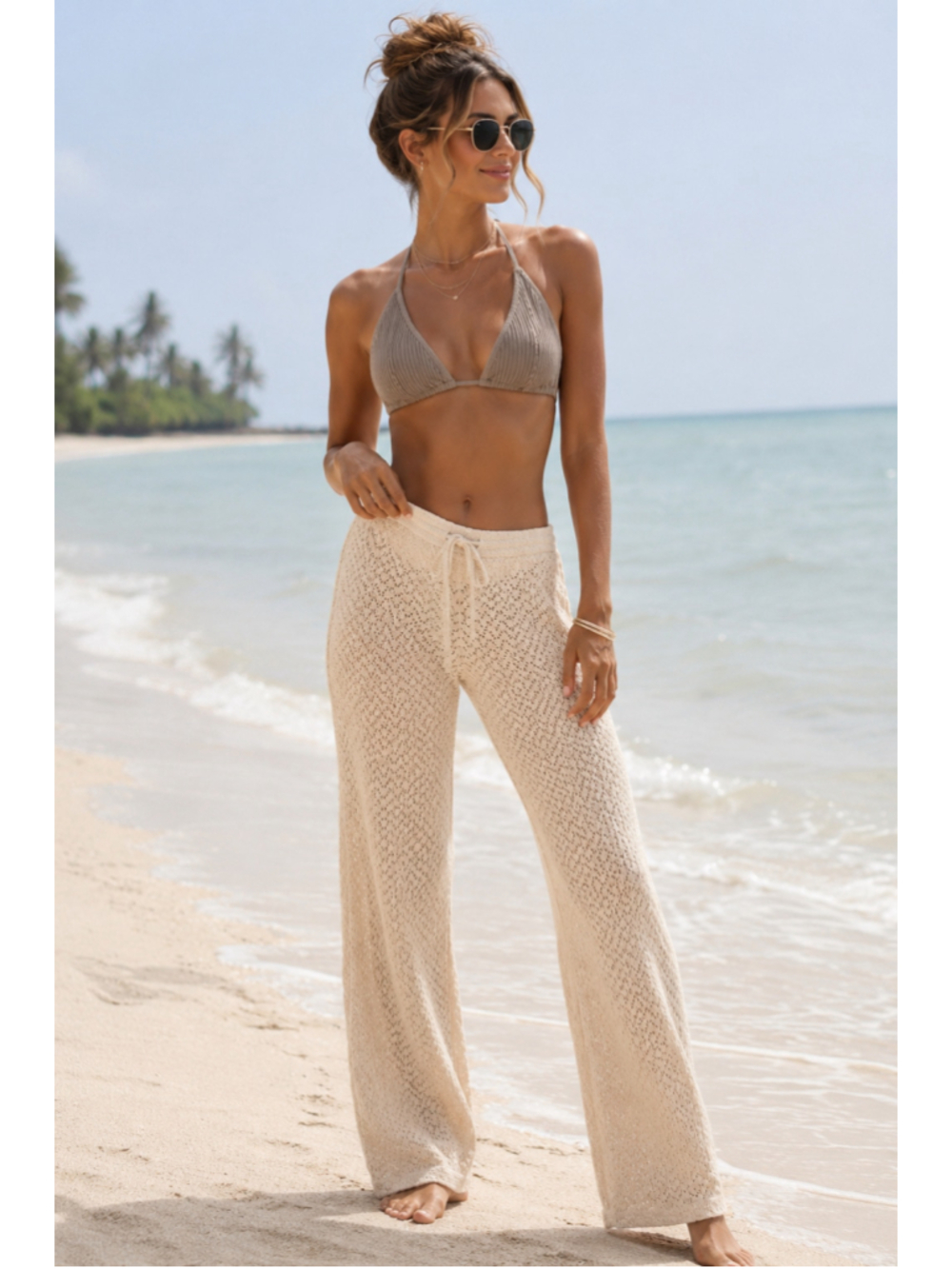 Roxy Mood Moving Crochet Wide Leg Beach Pants Cover Up Size S